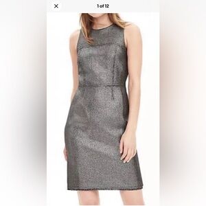 BANANA REPUBLIC SPARKLE TWEED SLEEVELESS‎ DRESS GUNMETAL METALLIC 8 Petite